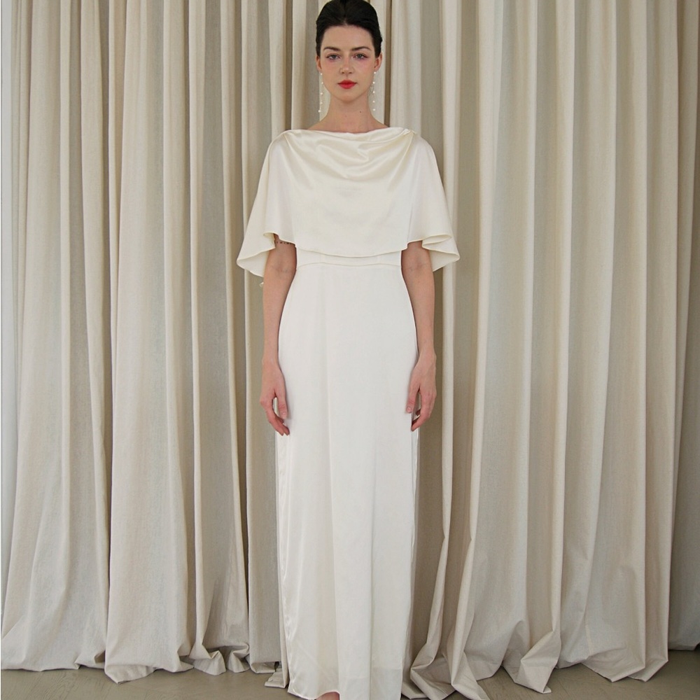 Cream Satin Cape Dress